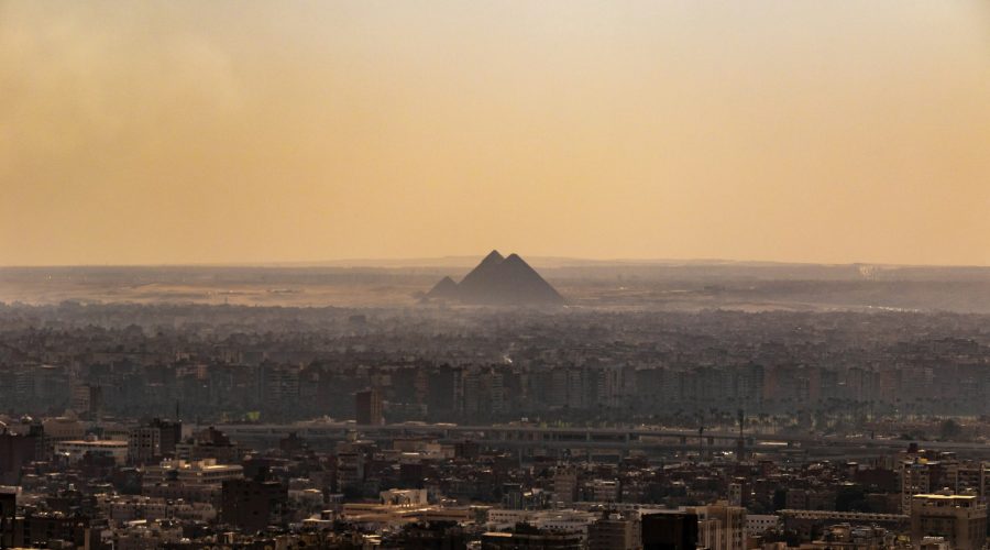 View over Cairo from Cairo Tower towards the Giza pyramids, reached by private transfer from Cairo airport