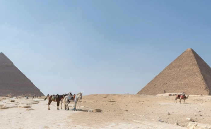 Panorama of the Giza pyramids on a private day tour with the Grand Egyptian Museum