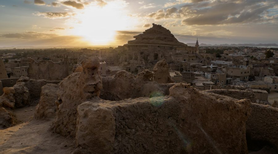 Sunset over Siwa town on a Siwa Oasis tour from Cairo