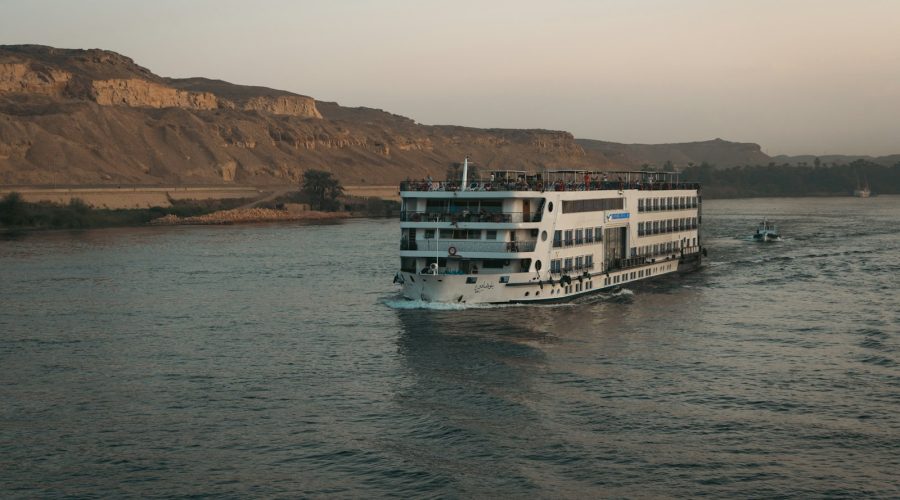 Nile cruise ship sailing between Luxor and Aswan on a 4 night deluxe Nile cruise
