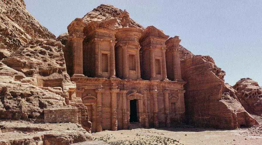 The carved Monastery high in the hills of Petra, visited on the 11-day Egypt and Jordan tour