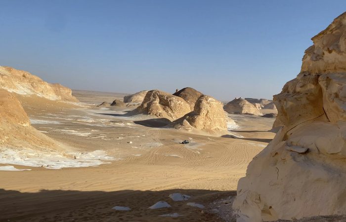 Wind-carved chalk formations in Egypt's White Desert on a Siwa Oasis and White Desert tour