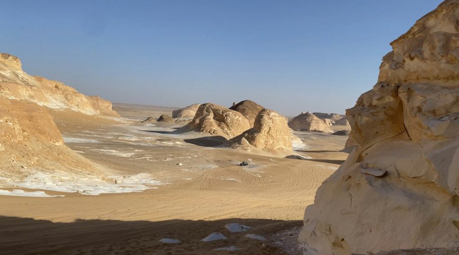 Wind-carved chalk formations in Egypt's White Desert on a Siwa Oasis and White Desert tour